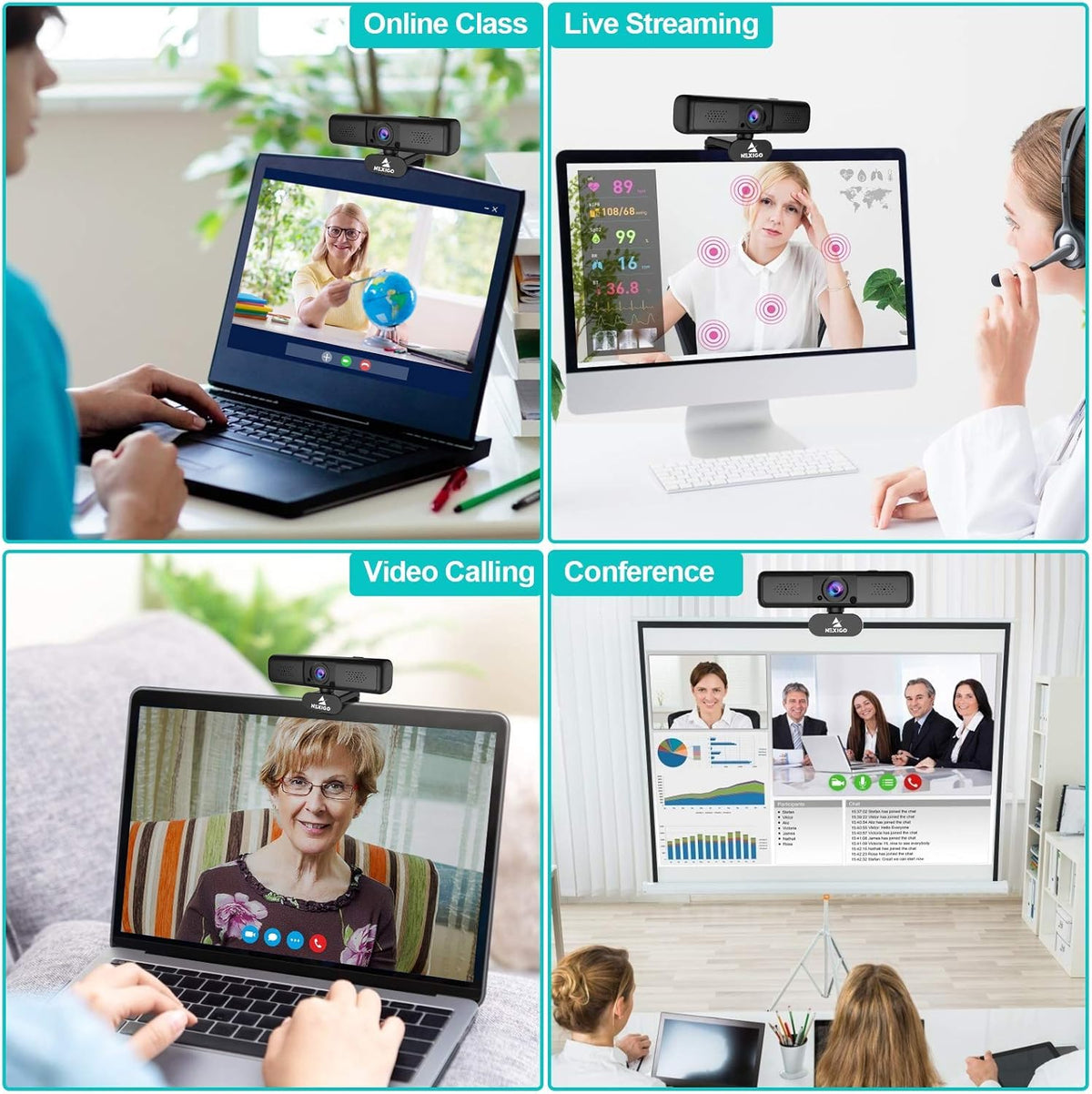 2K 4MP Zoomable Webcam with Privacy Cover & Dual Microphone, 3X Digital Zoom, 95-Degree Viewing, Quad HD USB Camera, Pack of 2 B74797