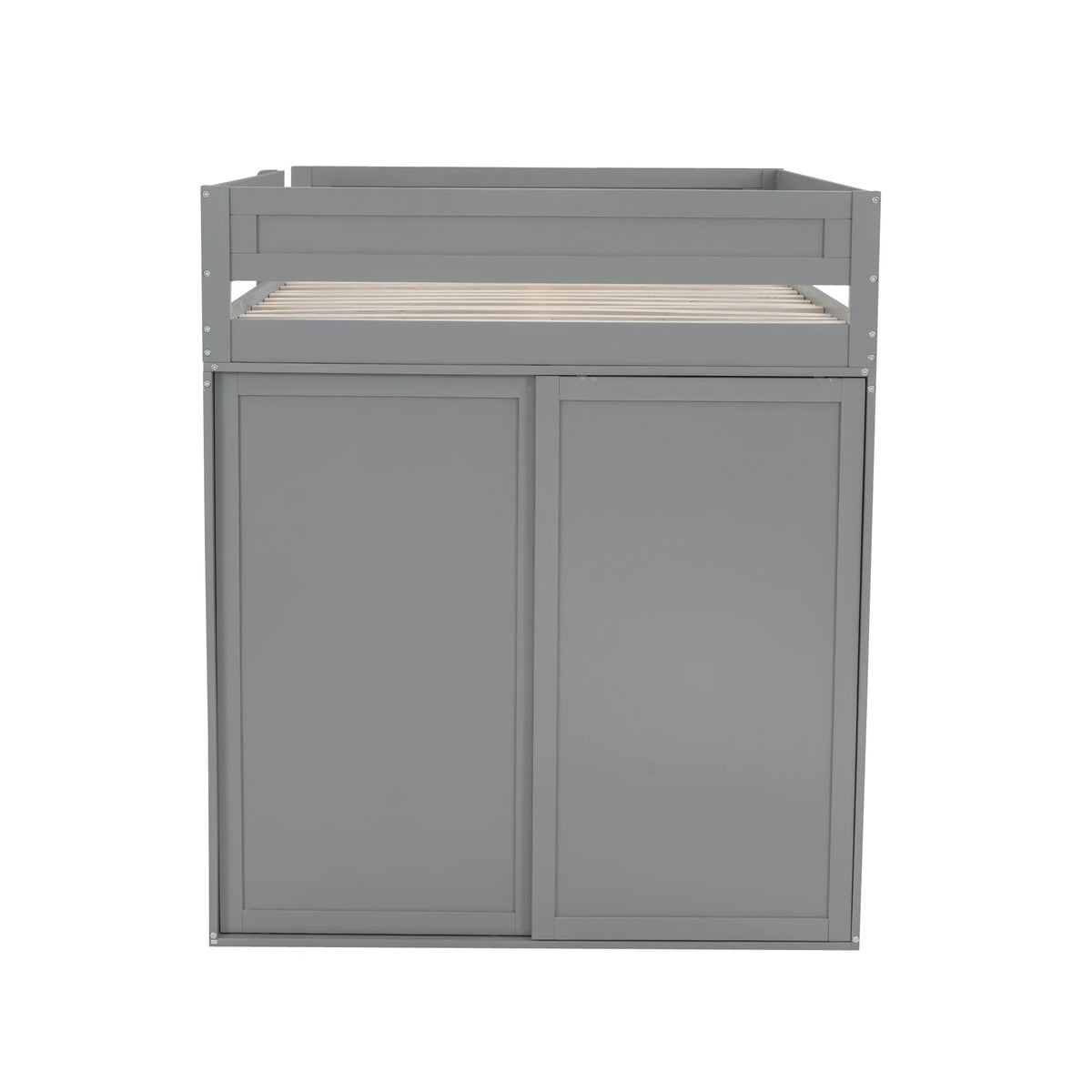 Wood Full Size Loft Bed with Storage Desk, Drawers and Wardrobe Y6554