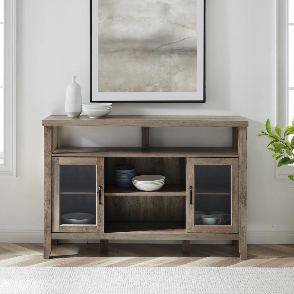 Grey Wash Glass Door Tall Buffet TV Stand J8593