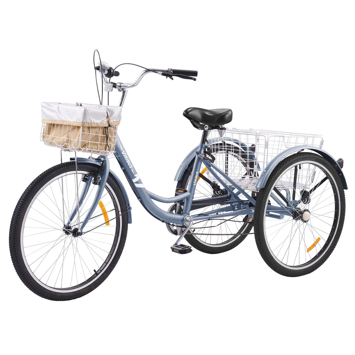 24 Inch 7 Speed Adult Trike with 2 Baskets Matte Gray D818