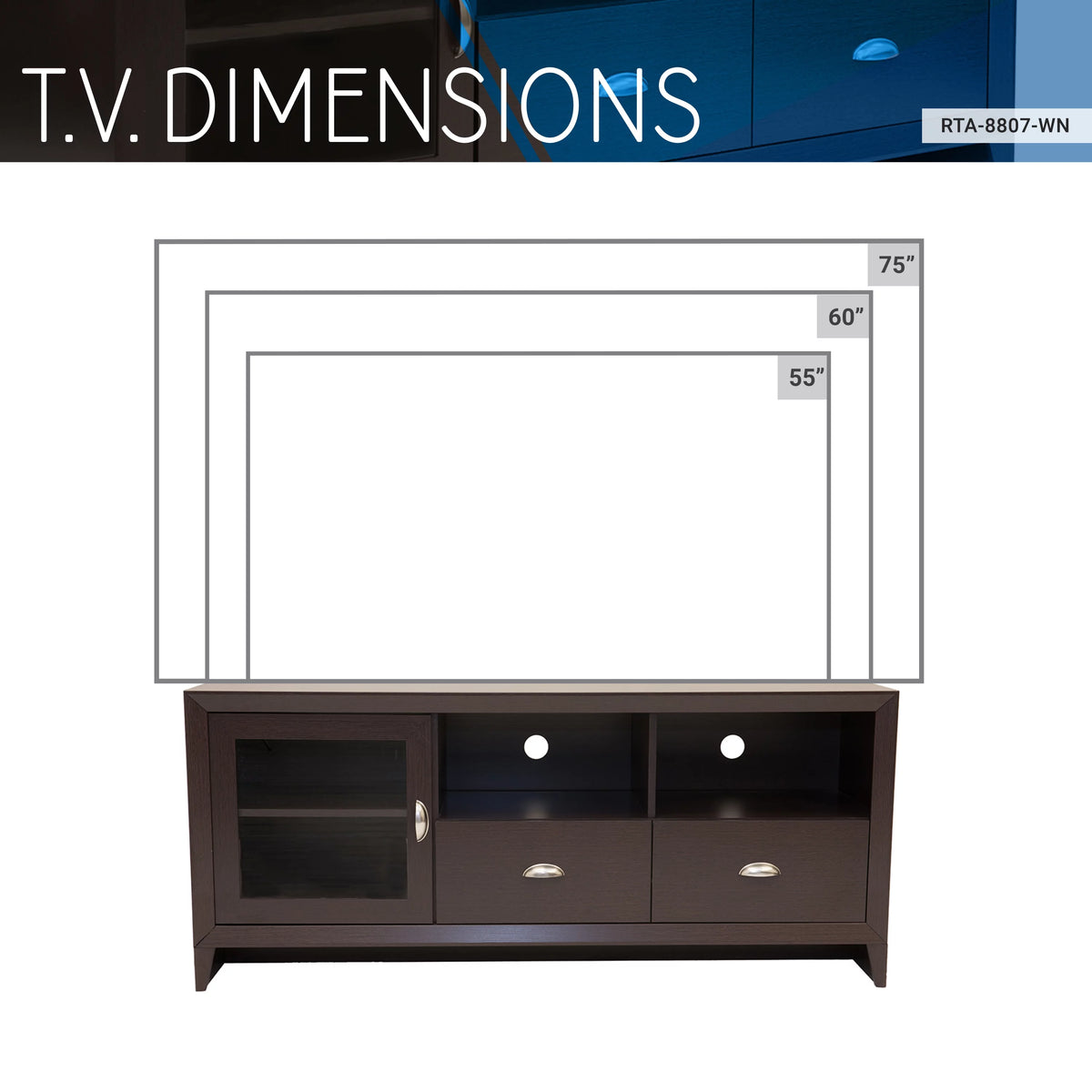 55" Modern TV Stand with Storage, Wenge Brown B99116